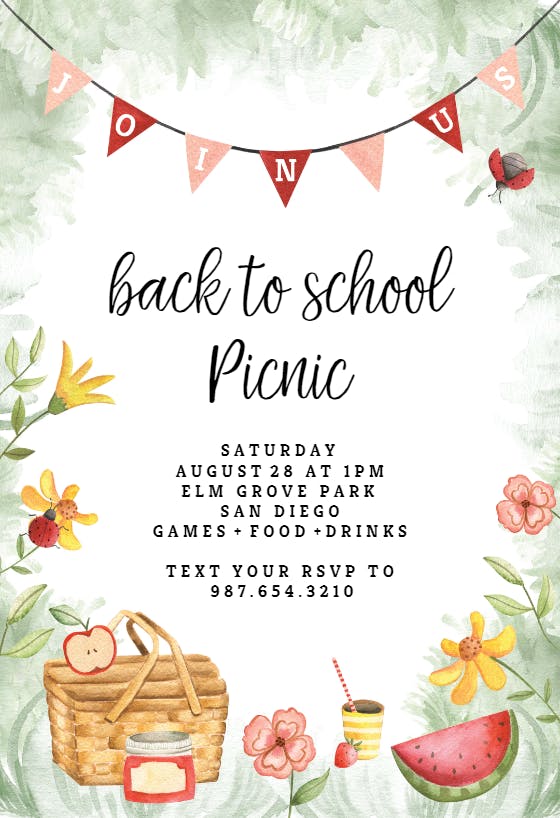 Picnic in the garden Back to School Invitation Template Greetings